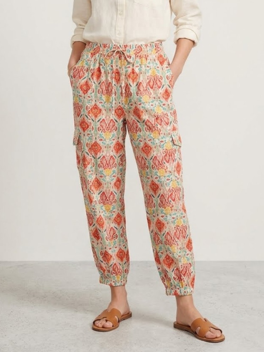 CHRISTIAN SIRIANO Colorful Linen Blend Cargo Joggers XL